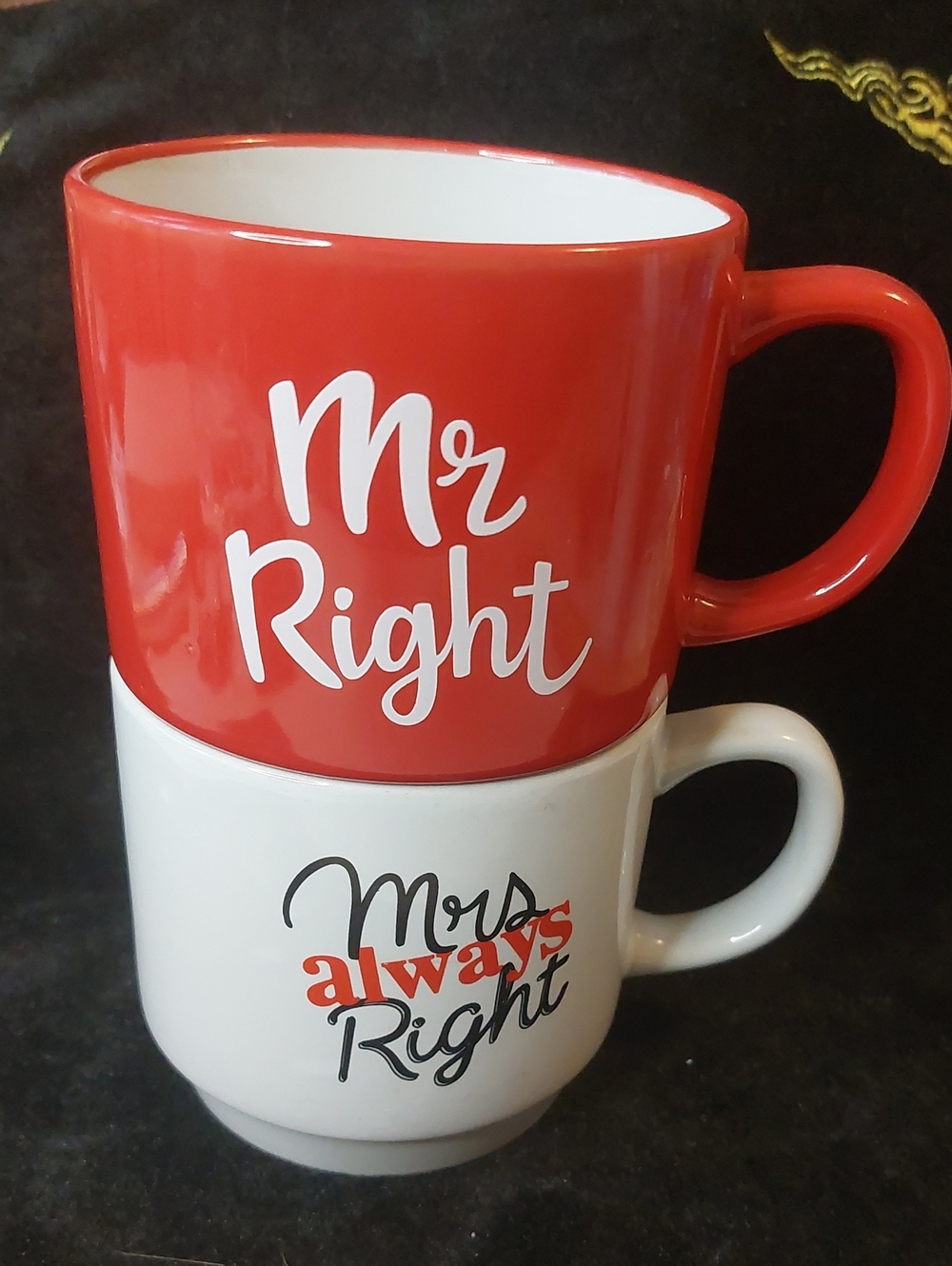 💚3/$25 Mr Right & Mrs Always Right Stacking Coffee Mug Set